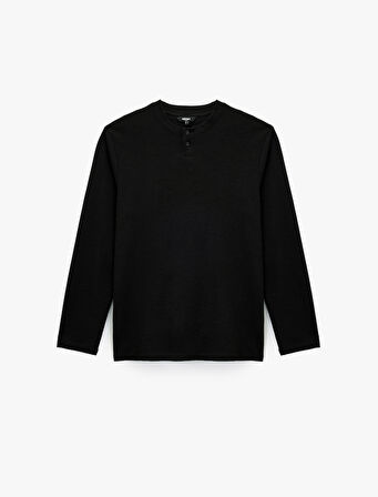 Regular Fit Düğmeli Hakim Yaka Uzun Kollu Tişört