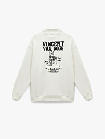 Cepli Şardonlu Yarım Fermuarlı Lisanslı Van Gogh Baskılı Oversize Sweatshirt