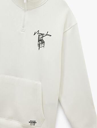 Cepli Şardonlu Yarım Fermuarlı Lisanslı Van Gogh Baskılı Oversize Sweatshirt