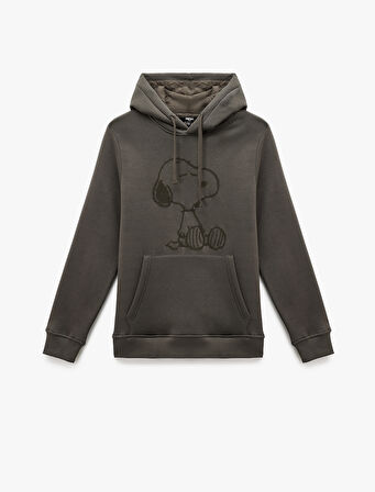 Uzun Kollu Kapşonlu Kanguru Cepli Lisanslı Snoopy Baskılı Sweatshirt