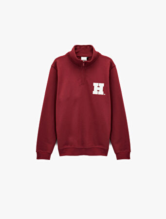 Uzun Kollu Yarım Fermuarlı Dik Yaka Nakışlı Lisanslı Harvard Sweatshirt