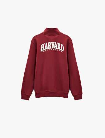 Uzun Kollu Yarım Fermuarlı Dik Yaka Nakışlı Lisanslı Harvard Sweatshirt