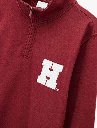 Uzun Kollu Yarım Fermuarlı Dik Yaka Nakışlı Lisanslı Harvard Sweatshirt
