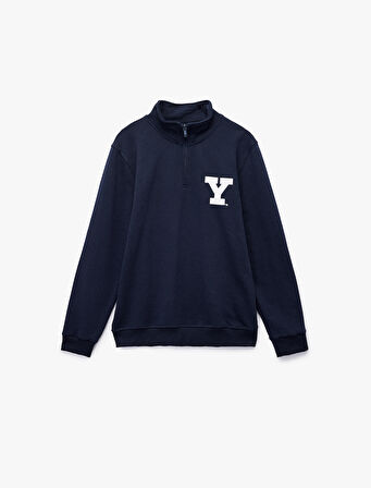 Uzun Kollu Yarım Fermuarlı Lisanslı Yale Baskılı Sweatshirt