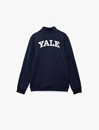 Uzun Kollu Yarım Fermuarlı Lisanslı Yale Baskılı Sweatshirt