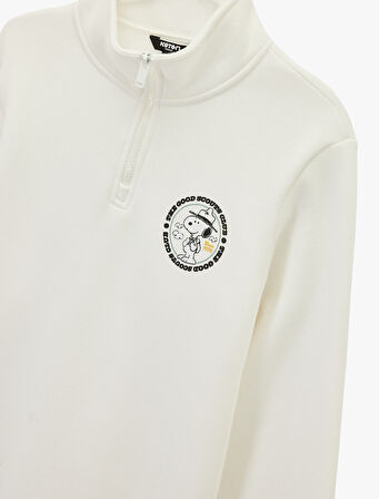 Uzun Kollu Yarım Fermuarlı Lisanslı Snoopy Baskılı Sweatshirt