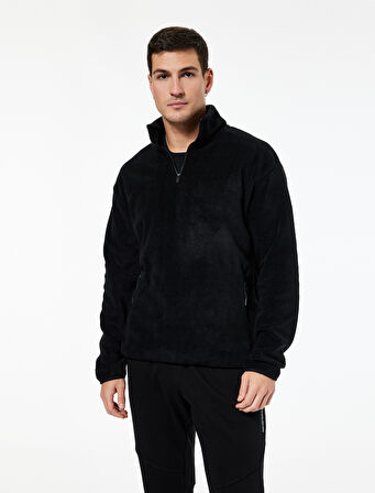 Regular Fit Cepli Yarım Fermuarlı Polar Sweatshirt