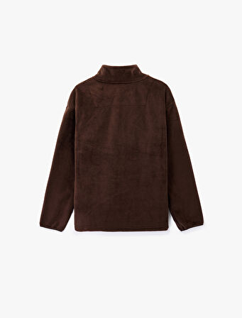 Uzun Kollu Cepli Yarım Fermuarlı Polar Sweatshirt