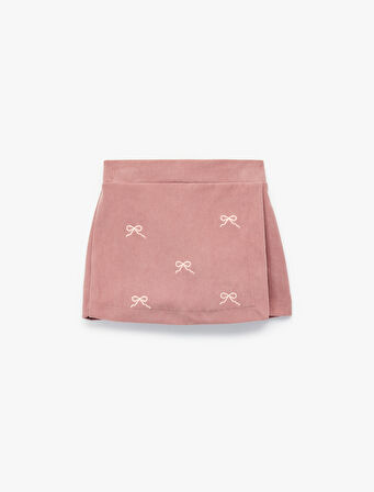 Fiyonk Nakış Detaylı Mini Şort Etek
