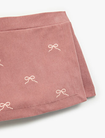 Fiyonk Nakış Detaylı Mini Şort Etek