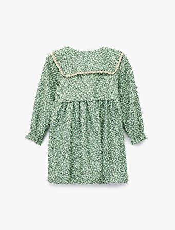 Bebe Yaka Uzun Kollu Çiçekli Elbise