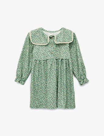 Bebe Yaka Uzun Kollu Çiçekli Elbise