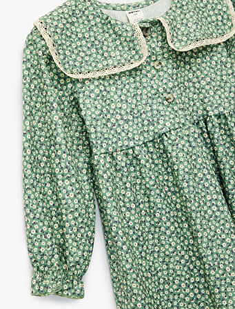 Bebe Yaka Uzun Kollu Çiçekli Elbise