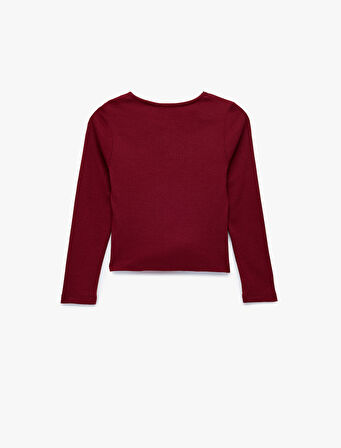 Pamuklu Uzun Kollu V Yaka Dantel Detaylı Tişört