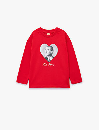 Pamuklu Uzun Kollu Atatürk Baskılı Tişört