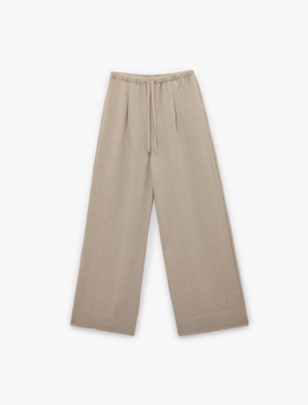 Keten Görünümlü Beli Bağcıklı Geniş Paça Pantolon