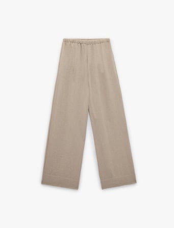 Keten Görünümlü Beli Bağcıklı Geniş Paça Pantolon