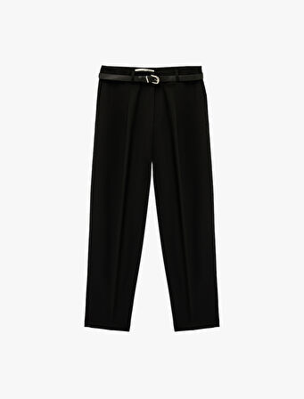 Cepli Pile Detaylı Kemerli Kumaş Cigarette Pantolon