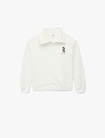 Atatürk Baskılı Yarım Fermuarlı Dik Yaka Uzun Kollu Sweatshirt