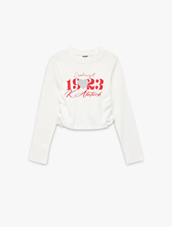 Uzun Kollu Bisiklet Yaka Cumhuriyet Baskılı Pamuklu Tişört