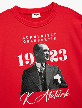 Atatürk Baskılı Uzun Kollu Bisiklet Yaka Sweatshirt