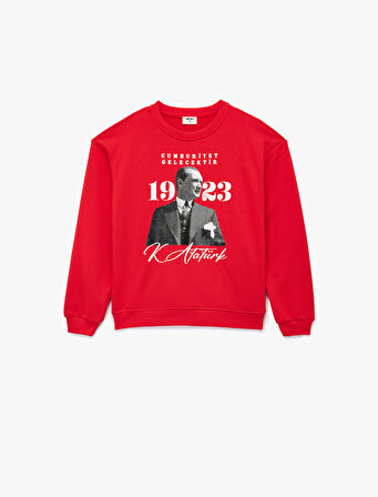 Atatürk Baskılı Uzun Kollu Bisiklet Yaka Sweatshirt