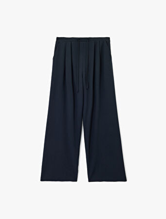 Beli Bağlamalı Cepli Geniş Paça Kumaş Baggy Pantolon