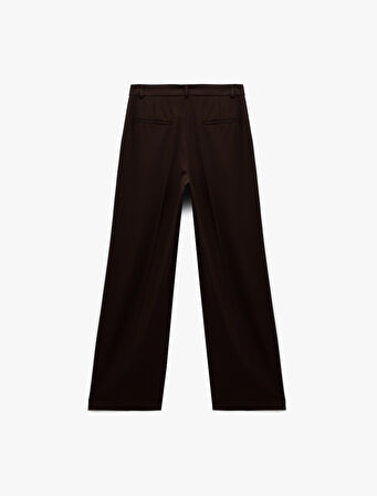 Pile Detaylı Geniş Paça Loose Fit Kumaş Pantolon