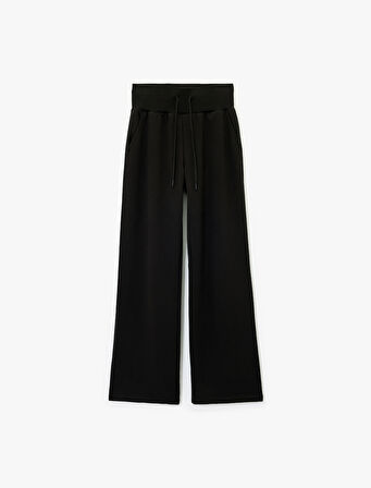 Rahat Kalıp Yüksek Bel Bağcıklı Cep Detaylı Geniş Paça Eşofman Altı