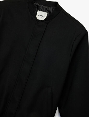 Uzun Kollu Viskon Karışımlı Cep Detaylı Bomber Ceket