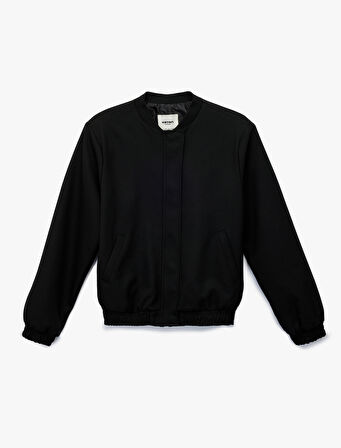 Uzun Kollu Viskon Karışımlı Cep Detaylı Bomber Ceket