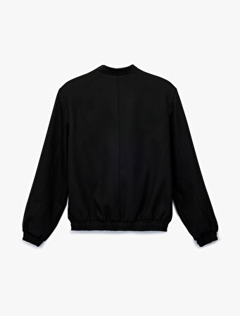 Uzun Kollu Viskon Karışımlı Cep Detaylı Bomber Ceket