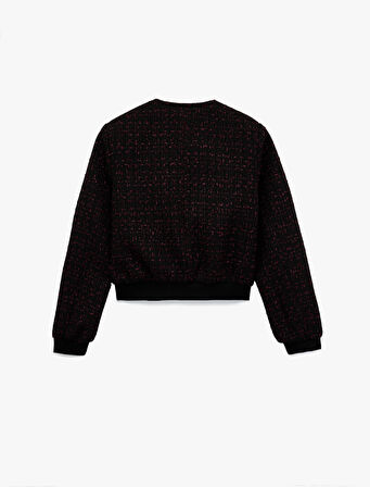 Düğmeli Bisiklet Yaka Uzun Kollu Tüvit Ceket