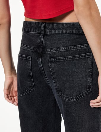 Koton X Sibil Çetinkaya - Taş Detaylı Çıtçıt Düğmeli Bol Paça Jean Pantolon - Loose Straight Fit Jean