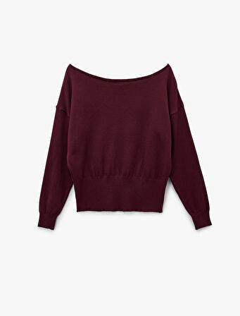 Uzun Kollu Viskon Karışımlı Kayık Yaka Triko Kazak