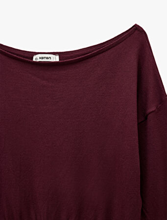 Uzun Kollu Viskon Karışımlı Kayık Yaka Triko Kazak