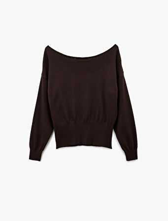 Uzun Kollu Viskon Karışımlı Kayık Yaka Triko Kazak