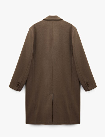 Regular Fit Cepli Mono Yaka Düğmeli Uzun Kaşe Kaban