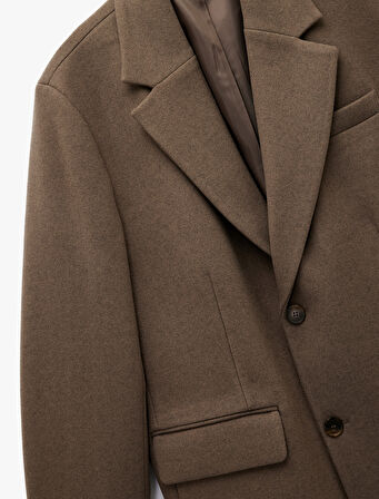 Regular Fit Cepli Mono Yaka Düğmeli Uzun Kaşe Kaban