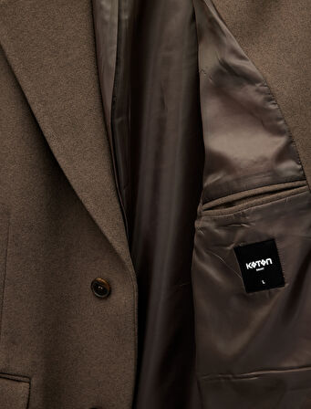 Regular Fit Cepli Mono Yaka Düğmeli Uzun Kaşe Kaban