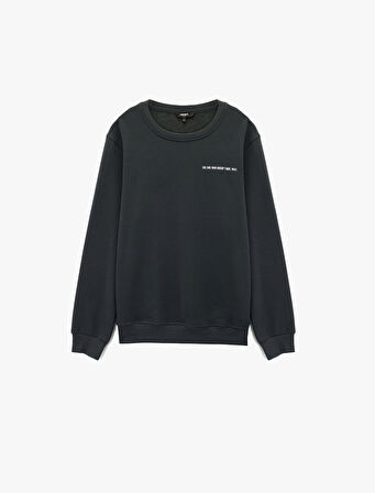 Regular Fit Uzun Kollu Basic Bisiklet Yaka Baskılı Sweatshirt