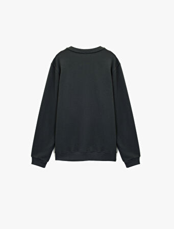 Regular Fit Uzun Kollu Basic Bisiklet Yaka Baskılı Sweatshirt