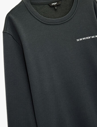 Regular Fit Uzun Kollu Basic Bisiklet Yaka Baskılı Sweatshirt