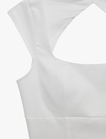Kare Yaka Arkası Bağlamalı Fiyonklu Sırt Dekolteli Keten Crop Korse Büstiyer