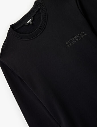 Uzun Kollu Bisiklet Yaka Pamuklu Baskılı Sweatshirt