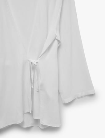 keten karışımlı yandan bağlama detaylı kruvaze kimono