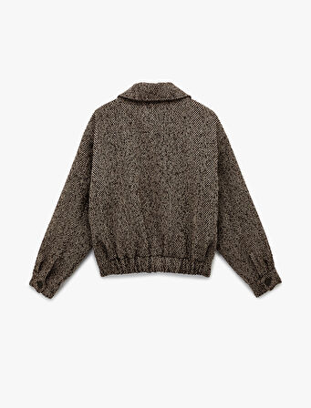 Koton X Melis Ağazat - Kısa Kaban Uzun Kollu Cepli Düğmeli Desenli