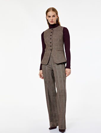 Koton X Melis Ağazat - Slim Fit Bisiklet Yaka Düğmeli Ekose Yelek