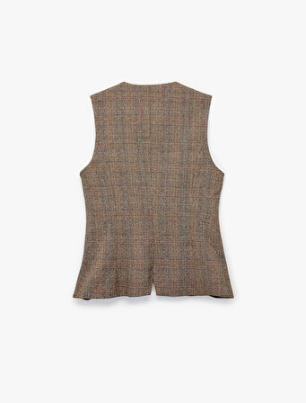 Koton X Melis Ağazat - Slim Fit Bisiklet Yaka Düğmeli Ekose Yelek