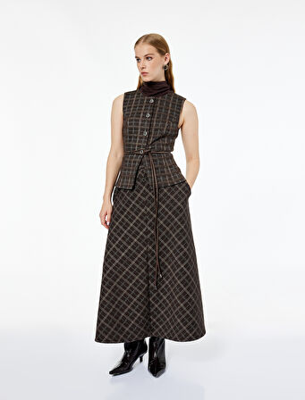 Koton X Melis Ağazat - Mücevher Düğmeli Kemerli Ekose Yelek